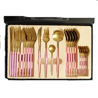 24pc Cutlery Set Gold and Pink Modern Design at Zubaidas Homestore Online Pakistan 