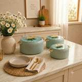 3-Piece Insulated Hot Pot Set With Marble Finish Lid Green at Zubaidas Homestore Pakistan