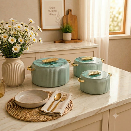 3-Piece Insulated Hot Pot Set With Marble Finish Lid Green at Zubaidas Homestore Pakistan