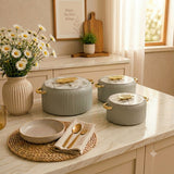 3-Piece Insulated Hot Pot Set With Marble Finish Lid Sage Green at Zubaidas Homestore
