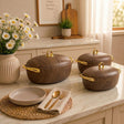 3 Pieces Wooden Finish Insulated Hot Pot Set at Zubaidas Homestore Pakistan
