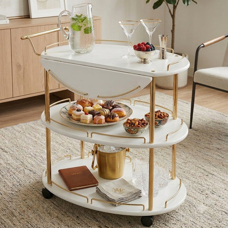 3-Tier White Wooden Rolling Serving Trolley With Gold at Zubaidas Homestore. Most Popular Homestore In Pakitsan