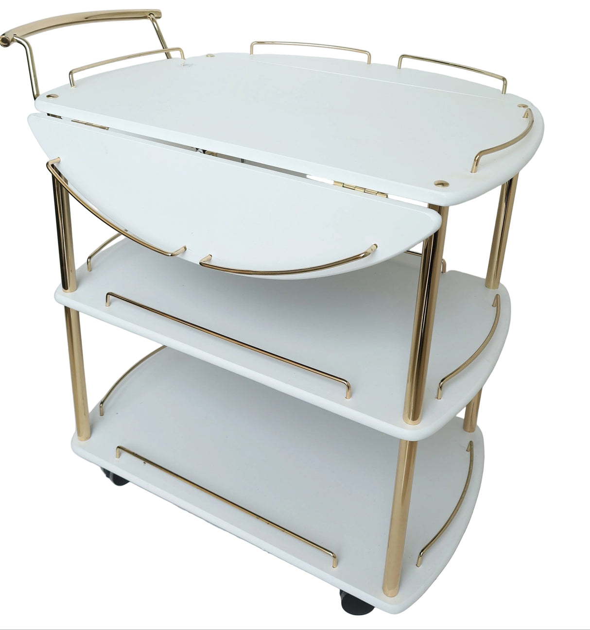 3-Tier White Wooden Rolling Serving Trolley With Gold at Zubaidas Homestore Best for Home Shopping