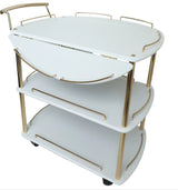 3-Tier White Wooden Rolling Serving Trolley With Gold at Zubaidas Homestore Best for Home Shopping