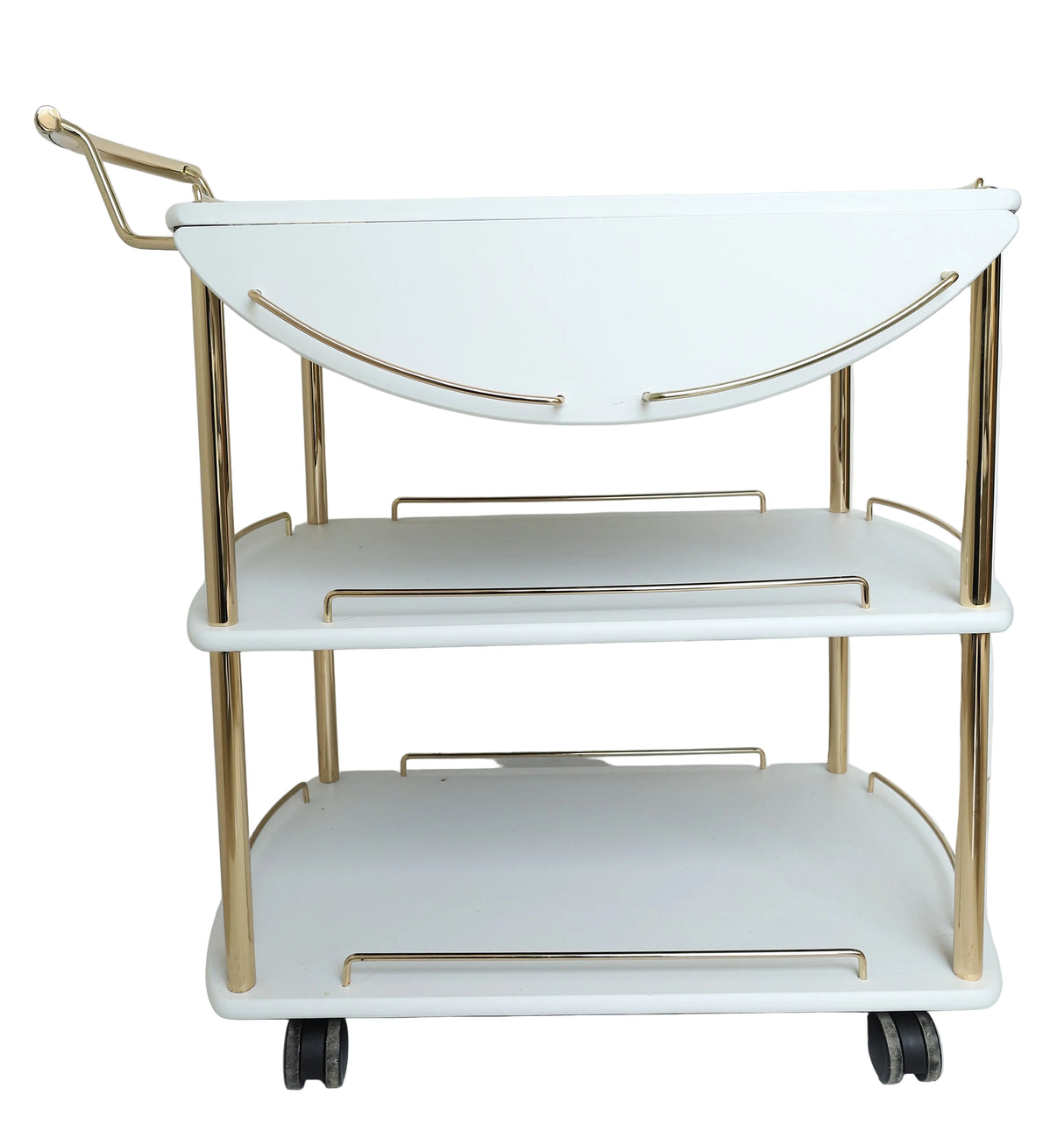 3-Tier White Wooden Rolling Serving Trolley With Gold at Zubaidas Homestore Online Pakistan