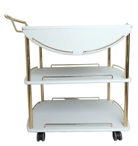 3-Tier White Wooden Rolling Serving Trolley With Gold at Zubaidas Homestore Online Pakistan