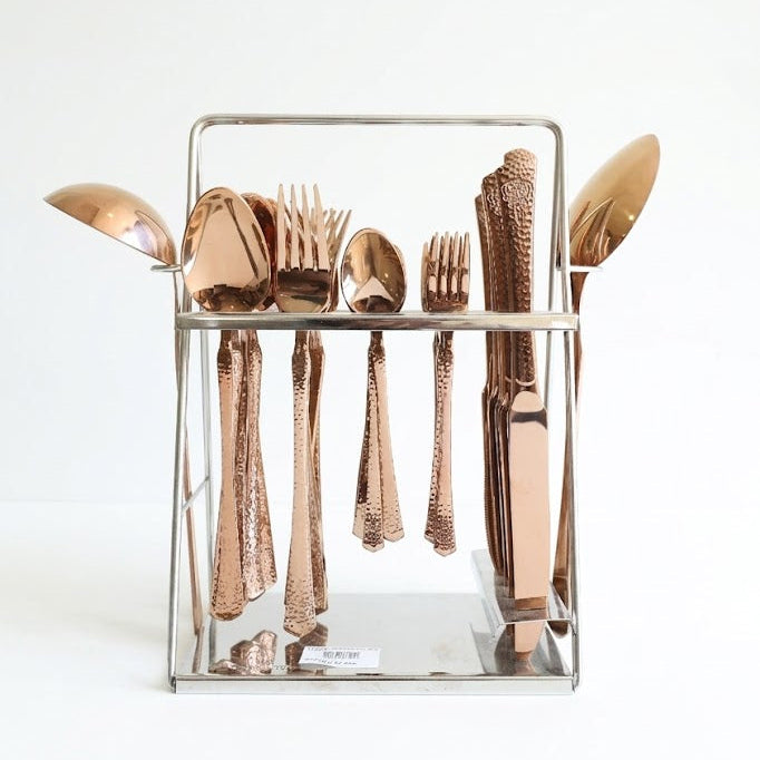 32 Pieces Cutlery Set Hammered Rose Gold at Zubaidas Homestore Pakistan