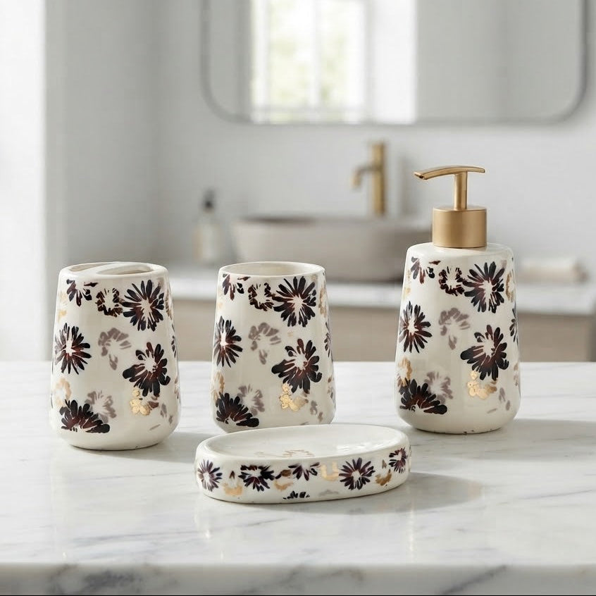 Brilliant Dark Floral 4 Pieces Bathroom Accessories Set at Zubaidas Homestore
