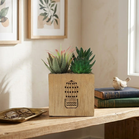 Artificial Succulent Plant Wooden Pot Green Zubaidas Homestore Best for Home Shopping
