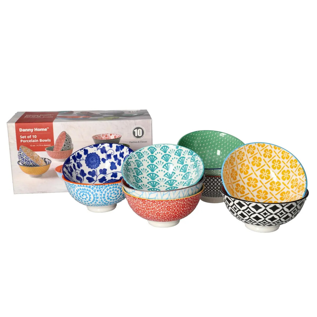 Danny Home 10Pcs Ceramic Bowl Multi Color 12cm at Zubaidas Homestore Pakistan