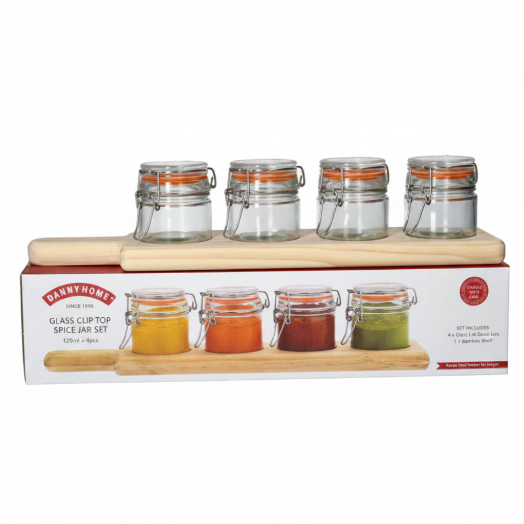 Danny Home 5 Pieces Glass Clip Top Spice Jar Set at Zubaidas Homestore Pakistan