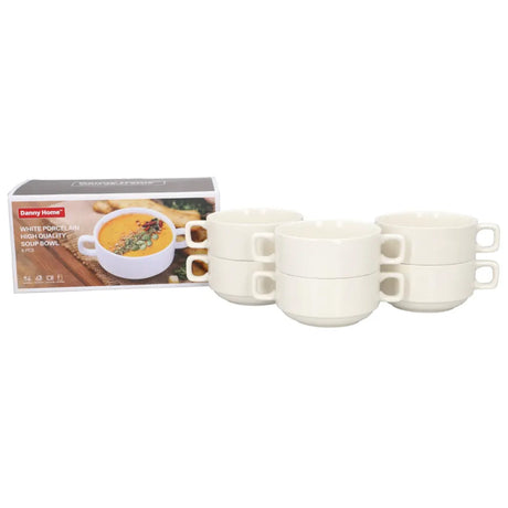 Danny Home 6Pcs Ceramic Soup Bowl Set Double Handle 14cm at Zubaidas Homestore Pakistan