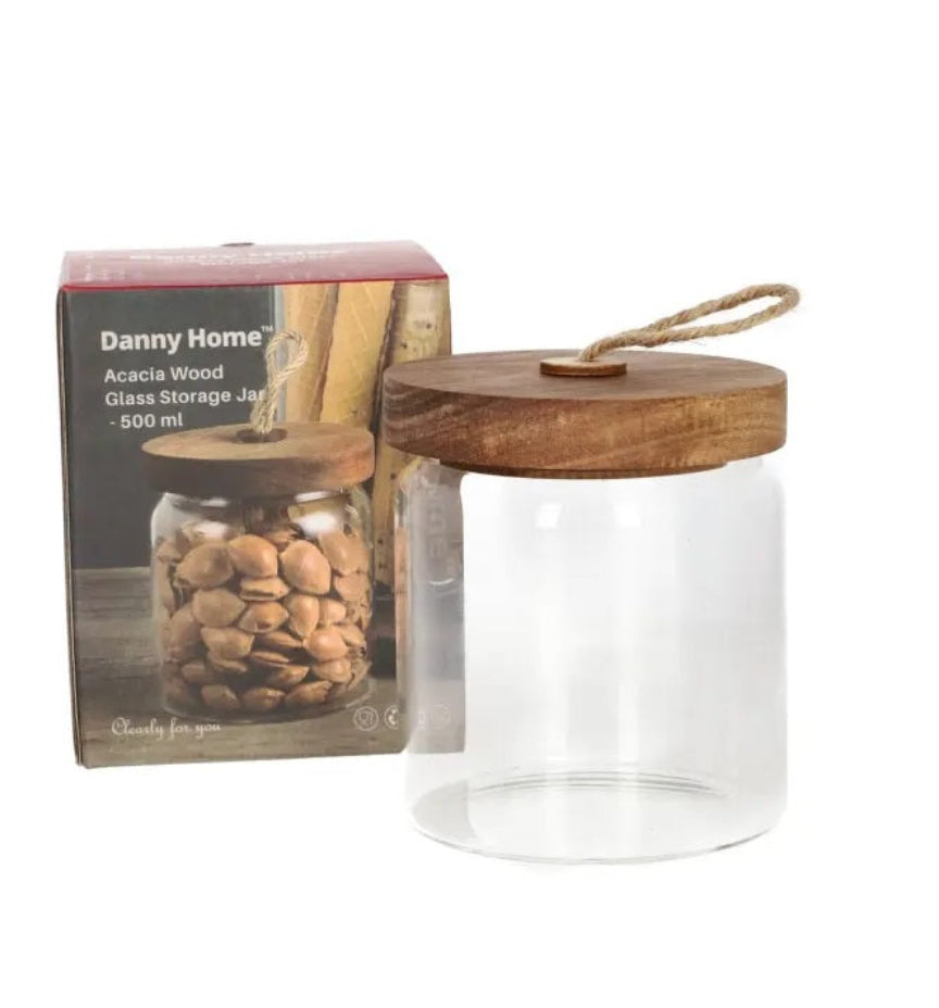 Danny Home Acacia Wood Lid Glass Jar 500ml at Zubaidas Homestore