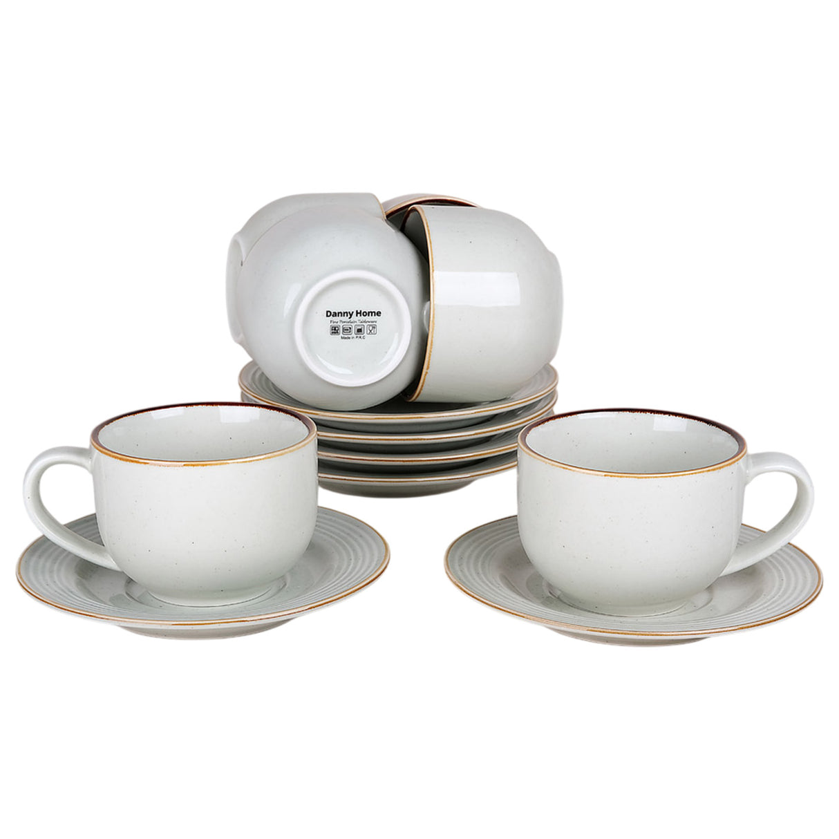 Danny Home Cup and Saucer Set 6 Pieces Celadon Speckled with Reactive Rim at Zubaidas Homestore Pakistan