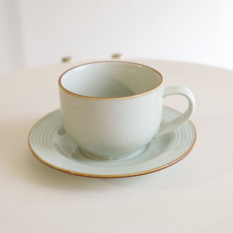 Danny Home Cup and Saucer Set 6 Pieces Celadon Speckled with Reactive Rim. Best Place for Home Shopping