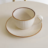 Danny Home Cup and Saucer Set 6 Pieces Ribbed Ceramic with Golden Rim. Most Popular Homestore for Home Shopping