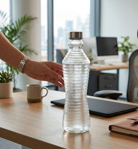 Danny Home Ribbed Glass Water Bottle 1000ml at Zubaidas Homestore