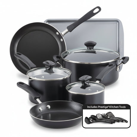 Farberware 15 Pieces Dishwasher Safe Non-Stick Cookware Set Black at Zubaidas Homestore