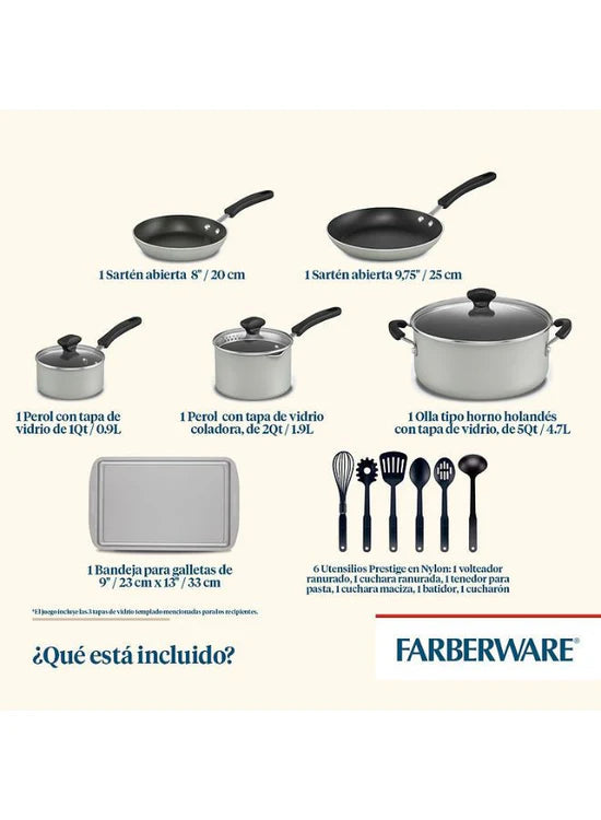 Farberware 15 Pieces Dishwasher Safe Non-Stick Cookware Set Silver. Shop Online at Zubaidas Homestore Pakistan