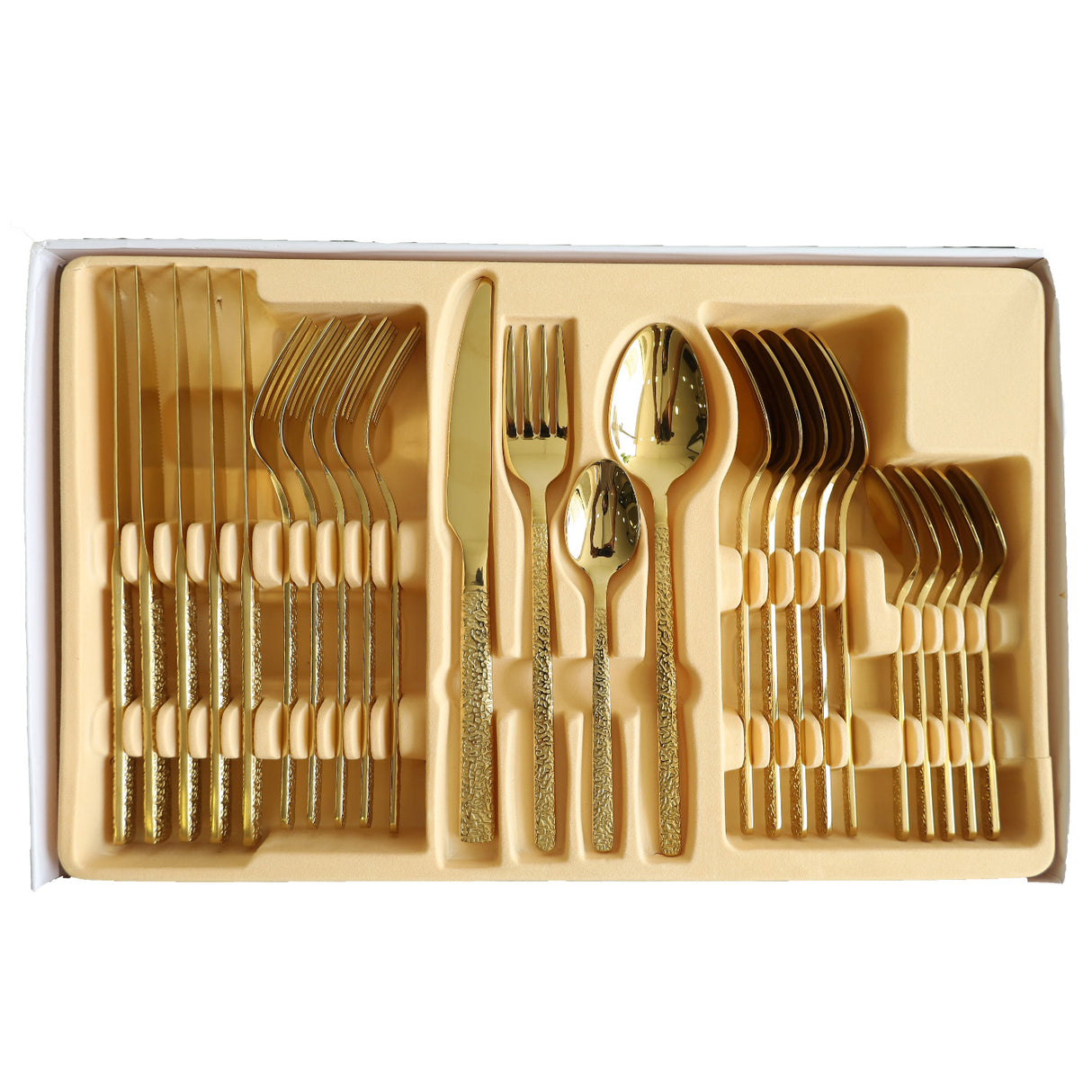 MYD Hammer Design Cutlery Set 24 Pieces Golden at Zubaidas Homestore Pakistan