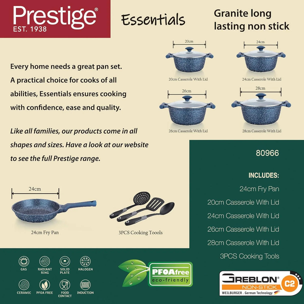 Prestige Essentials Granite 12 Piece Non-Stick Cast Aluminium Cookware Set Blue at Zubaidas Homestore  Pakistan’s Trusted Home Shopping Store