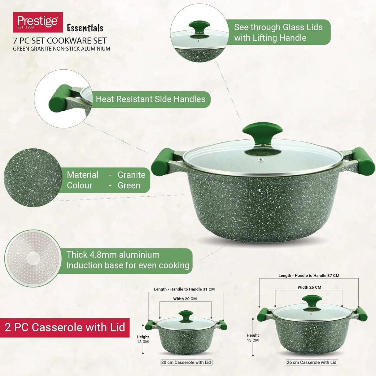 Shop the Prestige Essentials Granite 7 Piece Non-Stick Cast Aluminium Cookware Set at Zubaidas Homestore  Pakistan’s Trusted Home Shopping Store