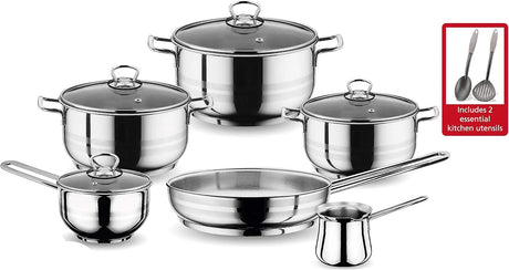 Prestige Stainless Steel 18/10 cookware set 12 Pieces at Zubaidas Homestore. Best Place for Home Shopping 