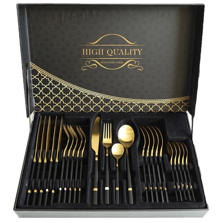 Stainless Steel 24 Piece Cutlery Set Golden Black HB-A01-3B at Zubaidas Homestore Pakistan