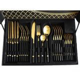 Stainless Steel 24 Piece Cutlery Set Golden Black HB-A01-3B. No1 Home Store in Pakistan