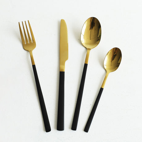 Stainless Steel 24 Piece Cutlery Set Black Golden. Best Homestore In Pakistan 