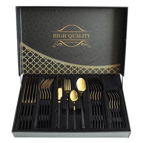 Stainless Steel 24 Piece Cutlery Set Black Golden at Zubaidas Homestore Pakistan