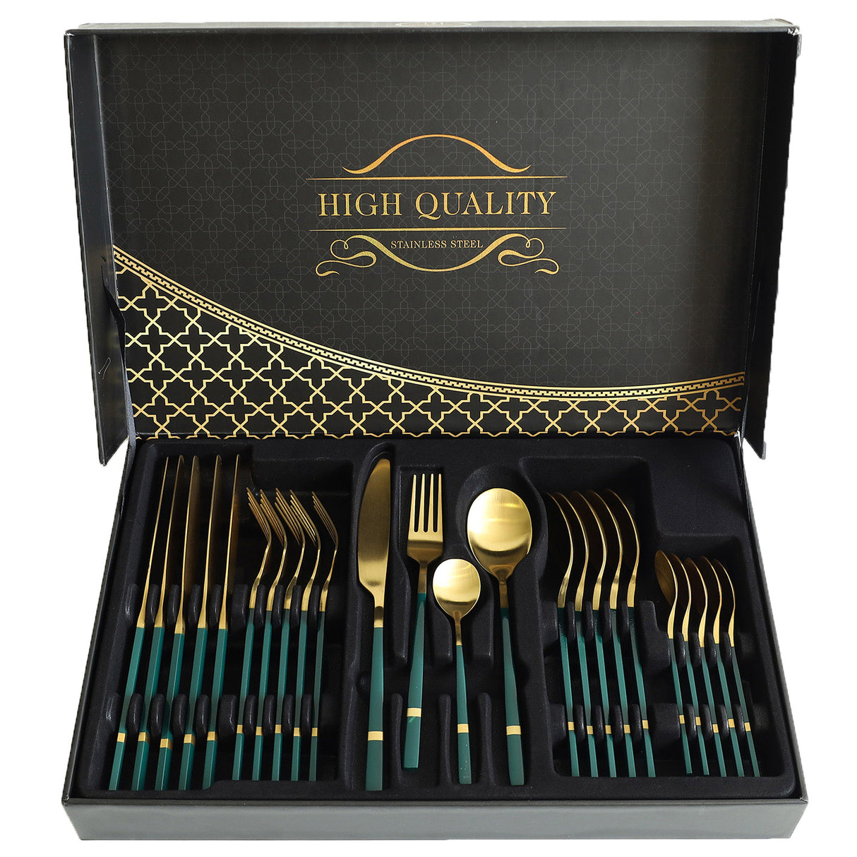 Stainless Steel 24 Piece Cutlery Set Green Golden HB-A01-3G at Zubaidas Homestore Pakistan