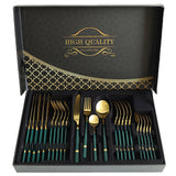 Stainless Steel 24 Piece Cutlery Set Green Golden HB-A01-3G at Zubaidas Homestore Pakistan