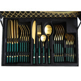 Stainless Steel 24 Piece Cutlery Set Green Golden HB-A01-3G. Best Homestore for Home Shopping