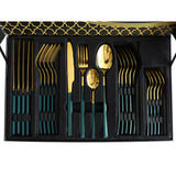 Stainless Steel 24 Piece Cutlery Set Green Golden. Best Homesotre For Home Shopping