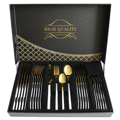 Stainless Steel 24 Piece Cutlery Set White Golden at Zubaidas Homestore Pakistan