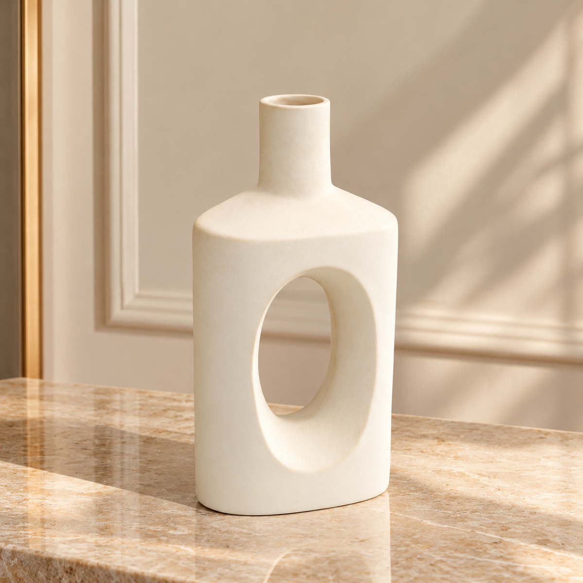Minimalist Ivory Oval Cutout Ceramic Vase at Zubaidas Homestore