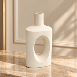 Minimalist Ivory Oval Cutout Ceramic Vase at Zubaidas Homestore