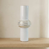 Aayat White and Gold Ribbed Ceramic Vase at Zubaidas Homestore