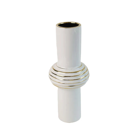 Aayat White and Gold Ribbed Ceramic Vase at Zubaidas Homestore Pakistan