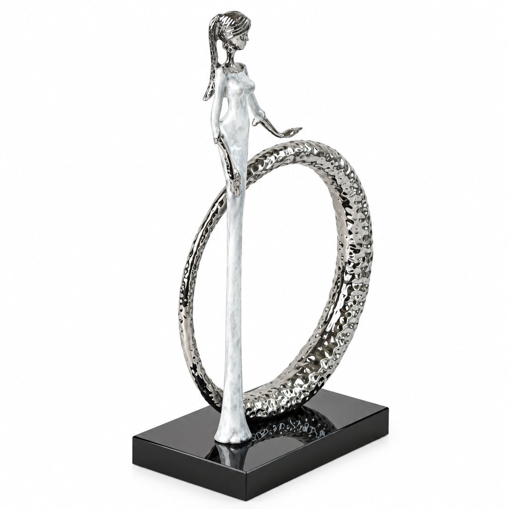 Abstract Silver Figure with Textured Ring Sculpture at Zubaidas Homestore Pakistan
