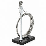 Abstract Silver Figure with Textured Ring Sculpture at Zubaidas Homestore Pakistan