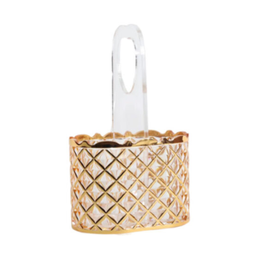 Acrylic Gold Basket Style Crystal Cutlery Holder 10cm at Zubaidas Homestore Pakistan