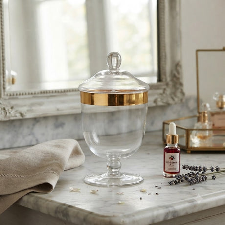 Acrylic Jar With Gold Rim and Pedestal Base at Zubaidas Homestore Pakistan