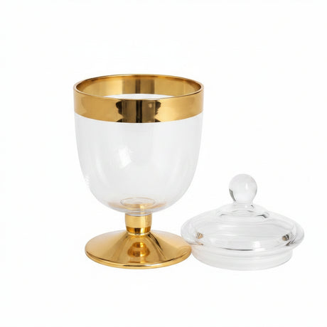 Acrylic Jar With Gold Rim and Pedestal Base at Zubaidas Homestore Best for Home Shopping