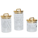 Acrylic Storage Jar Set of 3 Clear Polka Dot Gold Lid at Zubaidas No#1 Homestore Best for Home Shopping in Pakistan