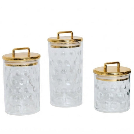 Acrylic Storage Jar Set of 3 Clear Polka Dot Gold Lid at Zubaidas No#1 Homestore Best for Home Shopping in Pakistan