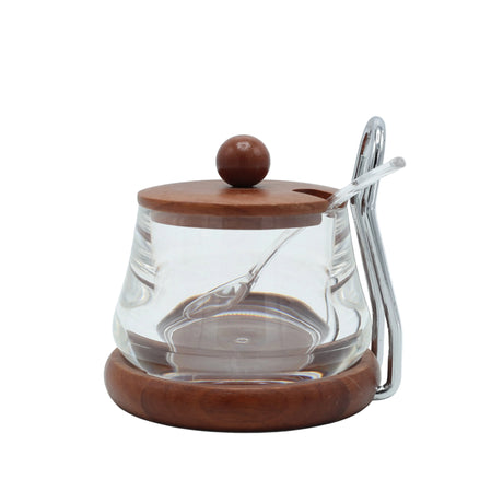 Acrylic Sugar Pot with Wooden Stand at Zubaidas Homestore Pakistan