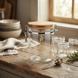 Airtight Glass Canister with Bamboo Clamp Lid at Zubaidas Homestore Pakistan