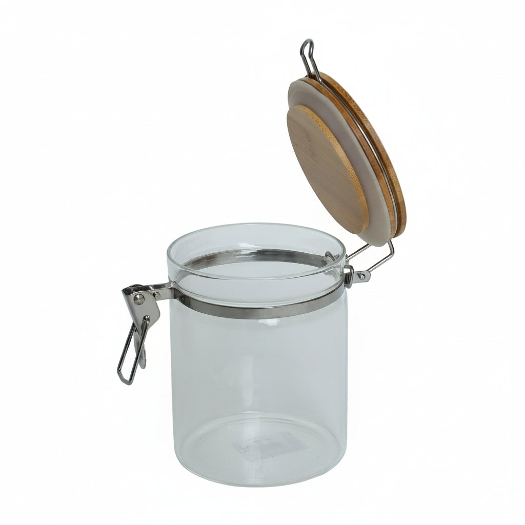 Airtight Glass Canister with Bamboo Clamp Lid at Zubaidas No#1 Homestore in Pakistan